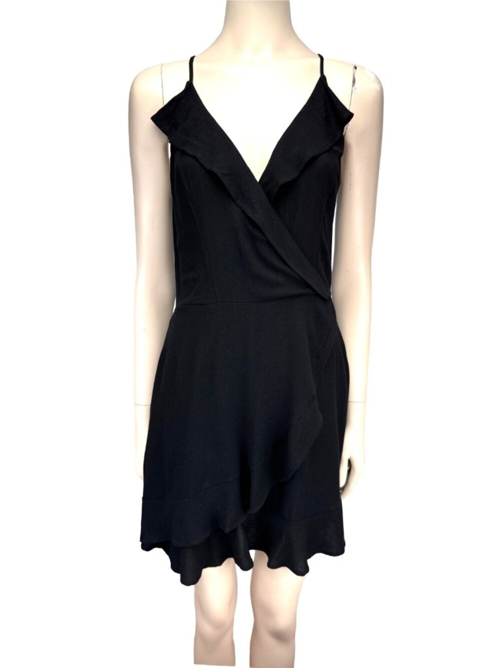 ZARA‎ BASIC Black Sleeveless Ruffle Hem Tie Back V-Neck  Wrap Dress Size S